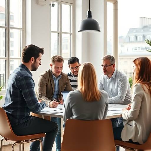 Une √©quipe collaborative travaillant ensemble sur un projet lors d'une session de brainstorming dans un espace de bureau lumineux et moderne √† Paris.
